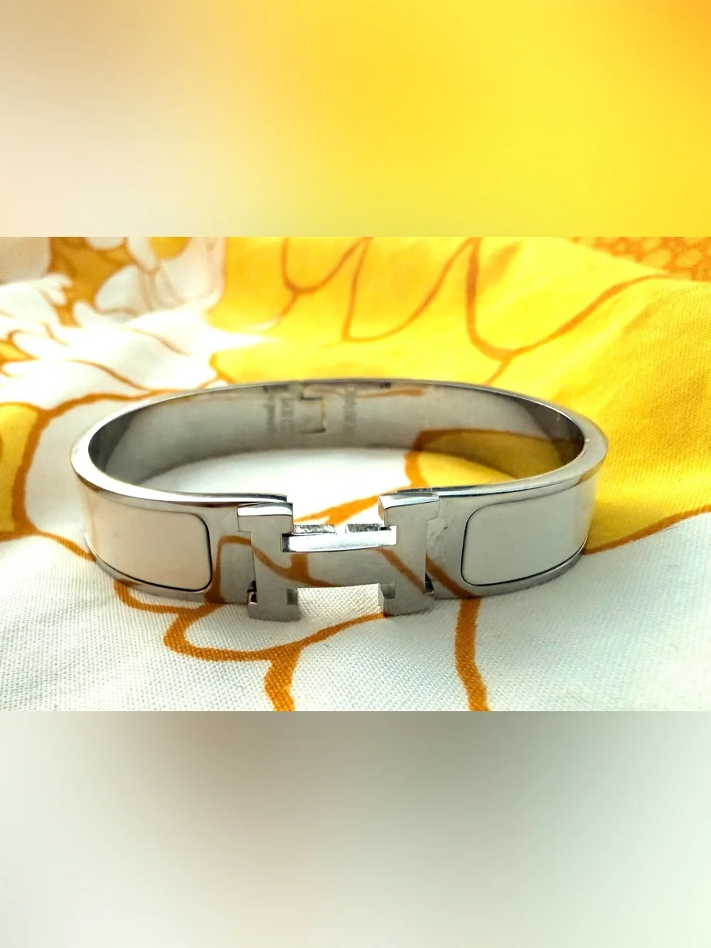 H Enamel Bracelet in White and Silver